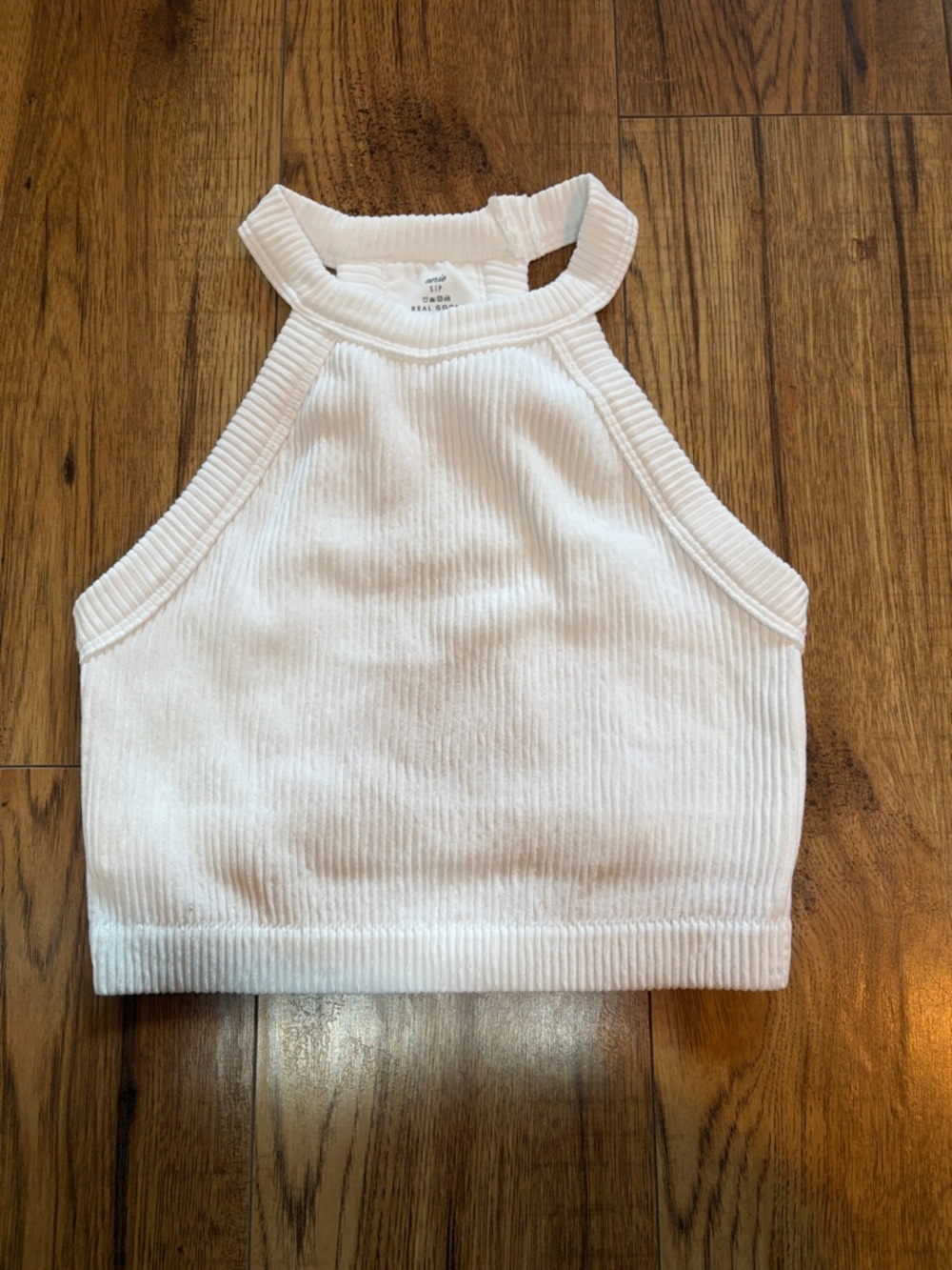 aerie White Ribbed Halter Crop Top